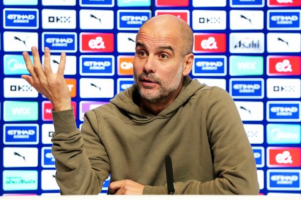 Pep Guardiola speaks to the media at his press conference