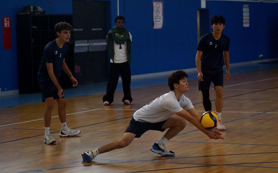 Jongha Park goes low for a dig.