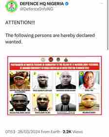 Army declares eight wanted in connection with the k!lling of its officers in Okuama