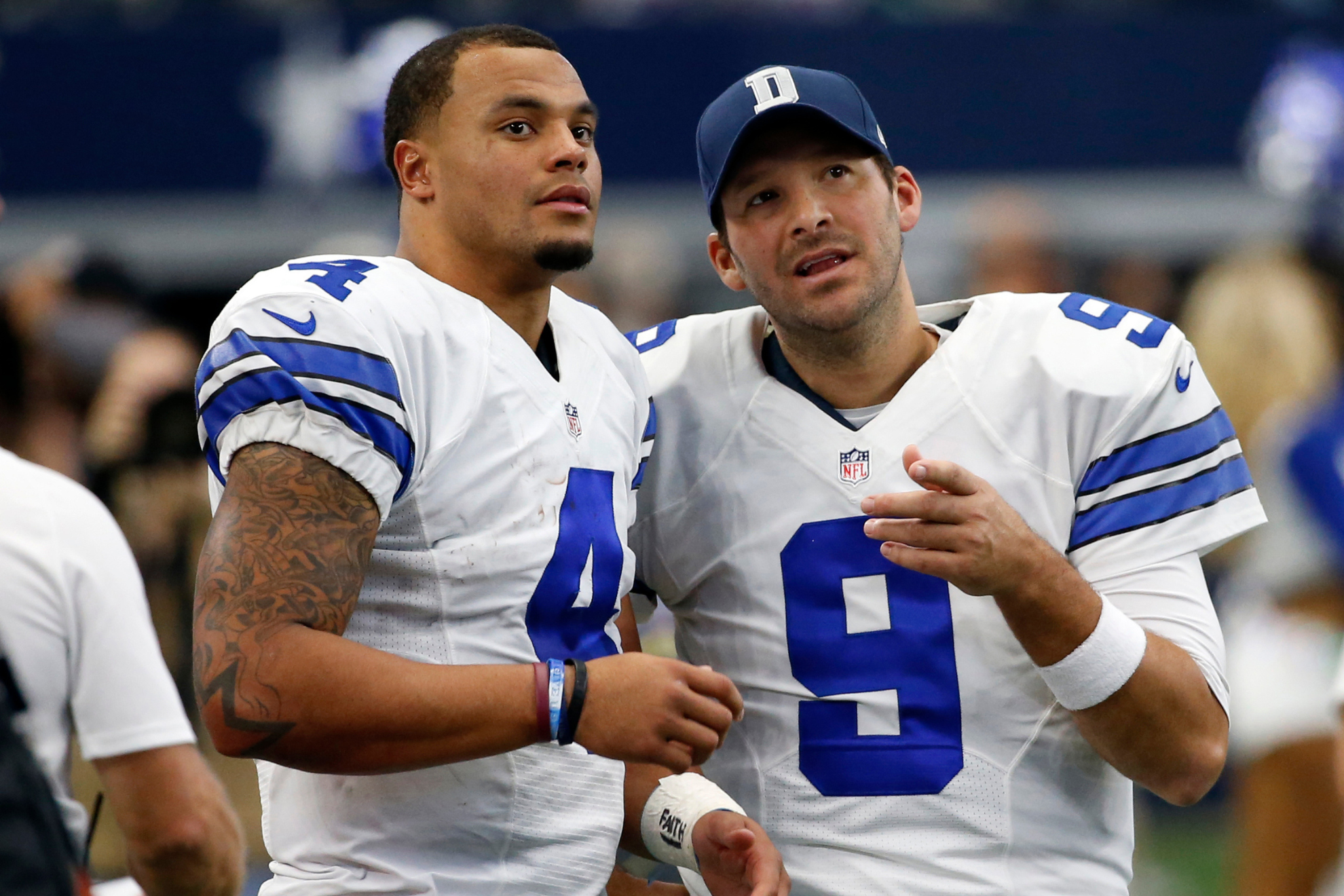 Dak Prescott and&nbsp;Tony Romo with the Cowboys