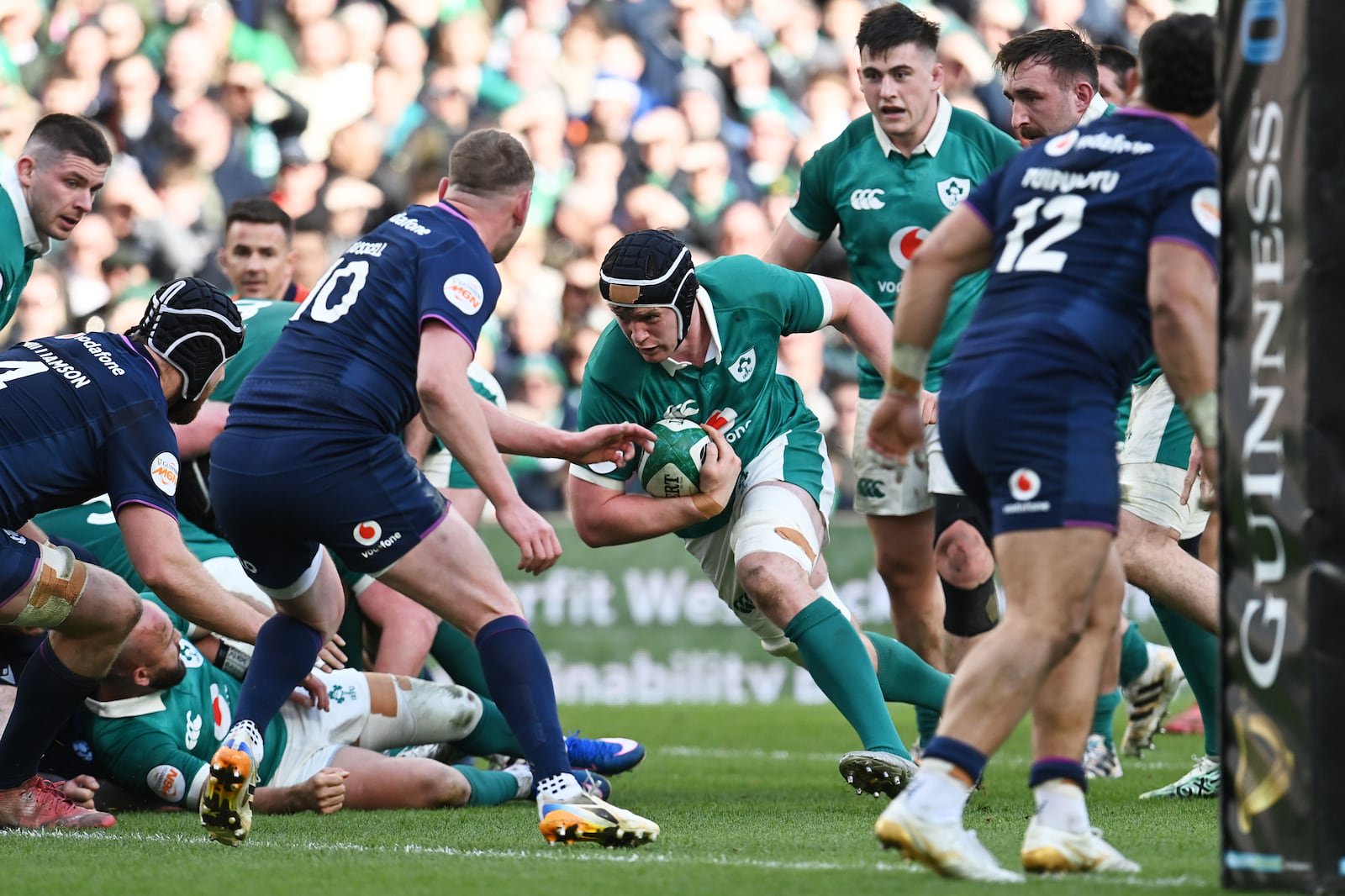 Darragh Murray of Ireland scores a try against Scotland in the Six Nations. Photograph: Charles McQuillan/Getty