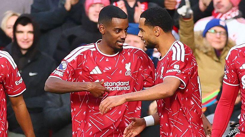 Alexander Isak celebrates scoring for Liverpool