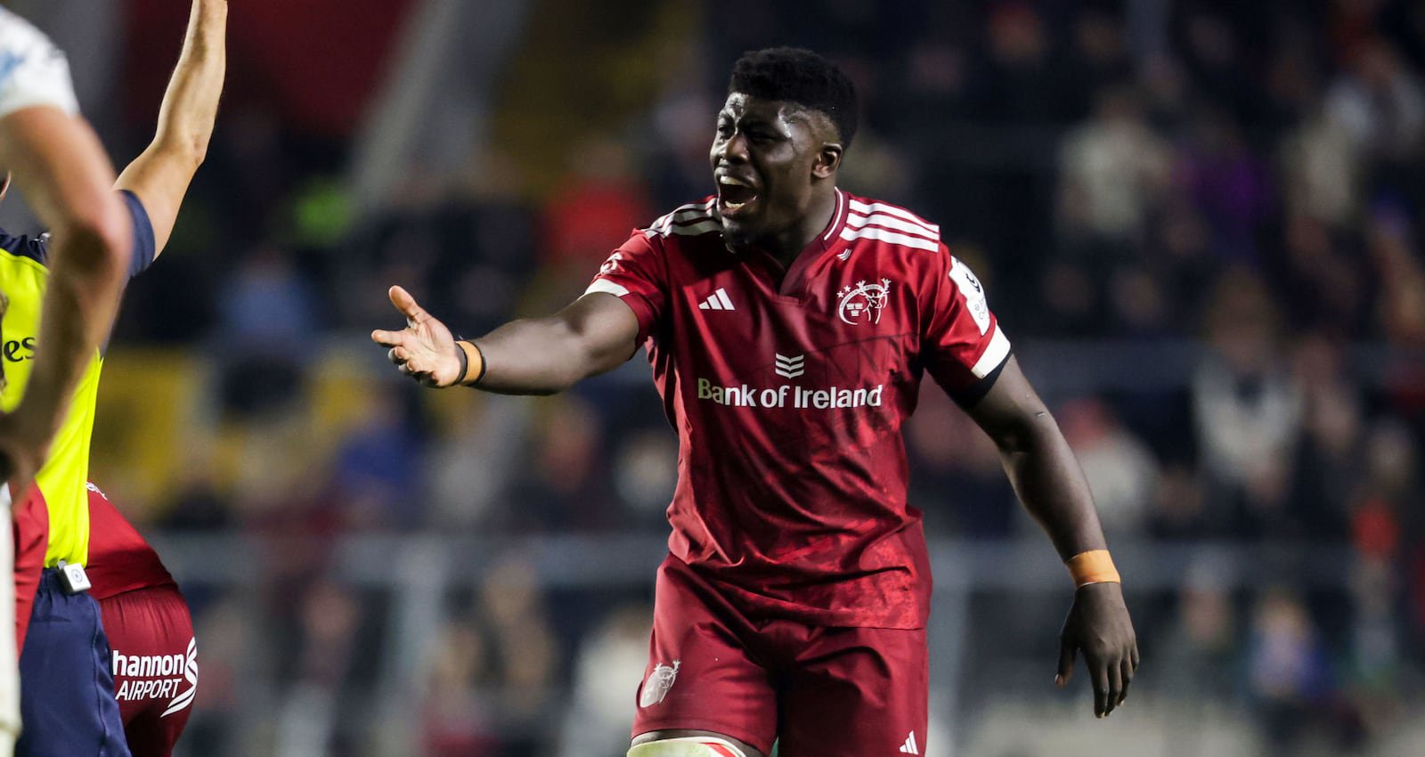Munster’s Seán Edogbo celebrates a penalty at Páirc Uí Chaoimh. Photograph: Nick Elliott/Inpho