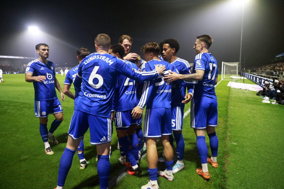 Leicester City players celebrating against Bromley.