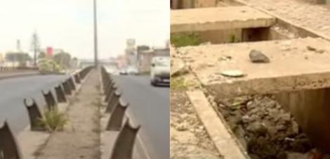 A screen grab of the defaced guardrails and concrete slabs on the Outering road