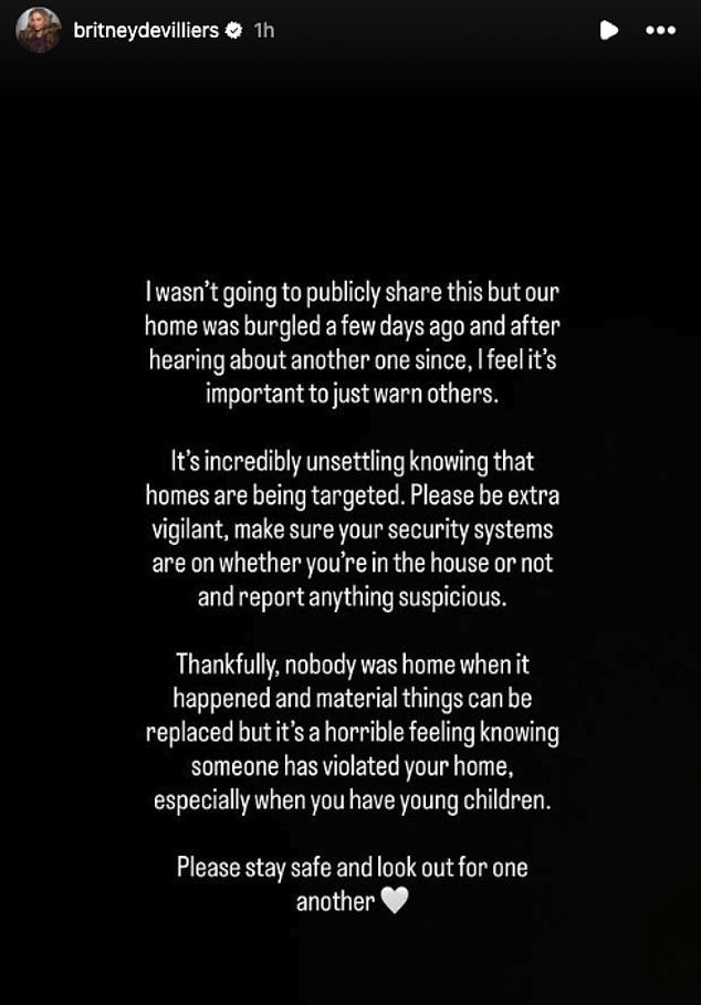 Gibbs-White's partner Britney De Villiers issued the statement on Instagram  (Source: britneydevilliers/Instagram)