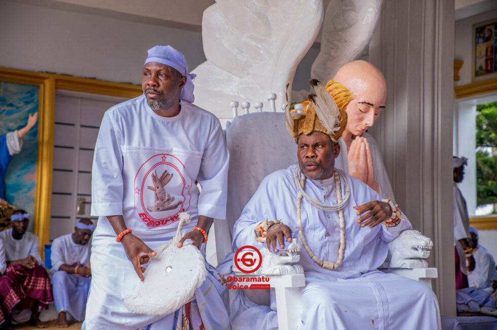 Tompolo and Pere of Gbaramatu during the 2026 New Year Thanksgiving Sacrifices to Egbesu