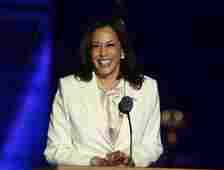 WILMINGTON, DELAWARE - NOVEMBER 07:  Vice President-elect Kamala Harris takes the stage before Presi