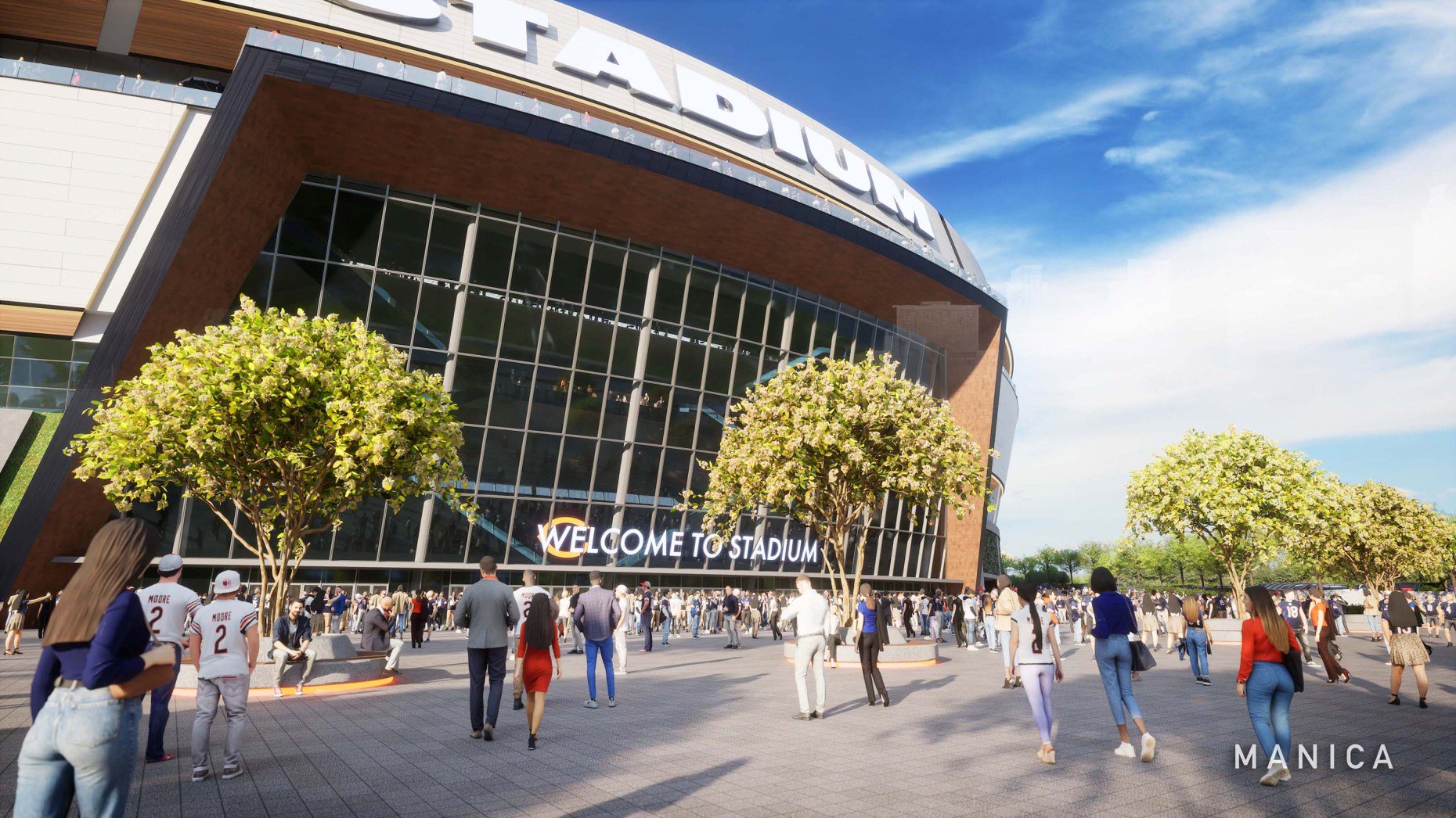 The Bears released an economic impact report that included architectural renderings of the proposed stadium in Arlington Heights on Sept. 30, 2025. (MANICA Architecture)