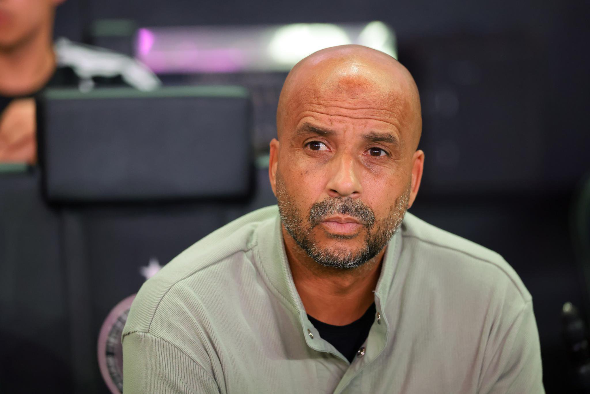 New York City head coach Pascal Jansen sits on the bench before a game.