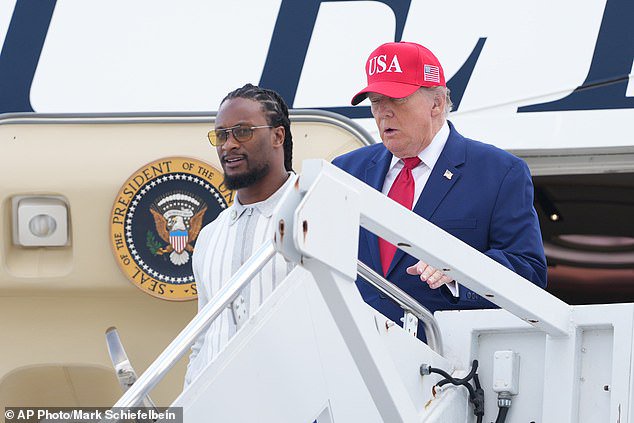 Former Georgia Bulldogs star Todd Gurley traveled aboard Air Force One with the President on Friday's trip to Georgia, where Donald Trump is endorsing US Senate candidate Mike Collins