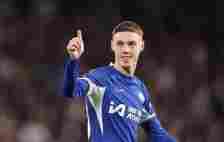 Cole Palmer celebrates during Chelsea's thumping victory over Everton