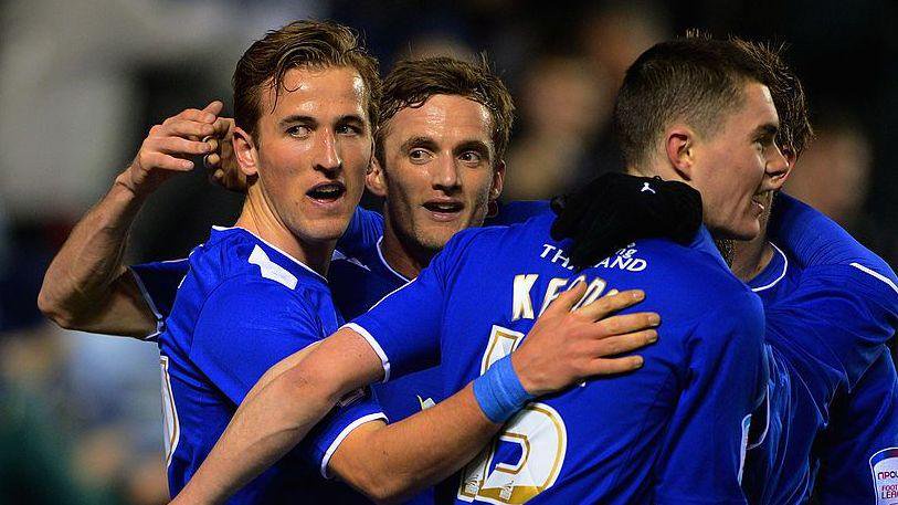 Harry Kane after scoring against Blackburn Rovers in February 2013 during a loan spell at Leicester City