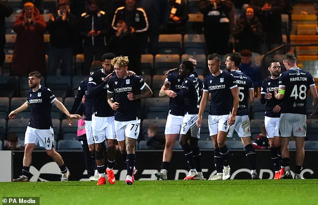 Callum Jones (second left) celebrates scoring (Andrew Milligan/PA)