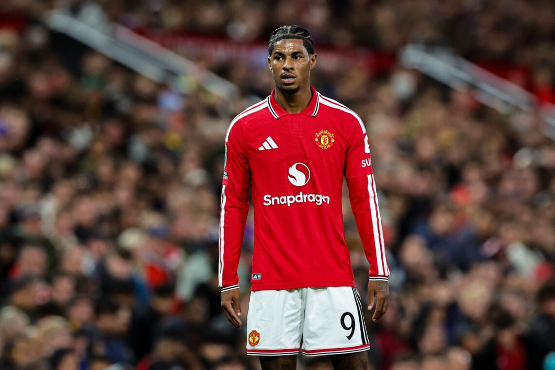 Marcus Rashford playing for Manchester United.