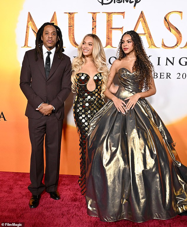 The final Cowboy Carter concert in Paris comes shortly after it was revealed that Beyonce and Jay-Z's eldest child Blue Ivy is interested in releasing songs of her own. An insider told the Daily Mail this week that the teenager is saddling up to follow in her parents' shoes and 'is considering starting her own career in music'; pictured December 2024 in Hollywood