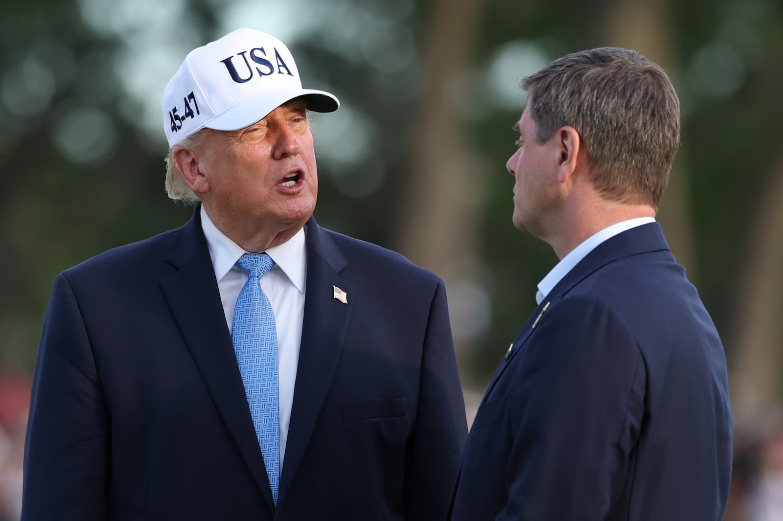 US president Donald Trump with PGA Tour chief executive Brian Rolapp at last month's Presidents Cup. Photograph: Michael Reaves/Getty Images