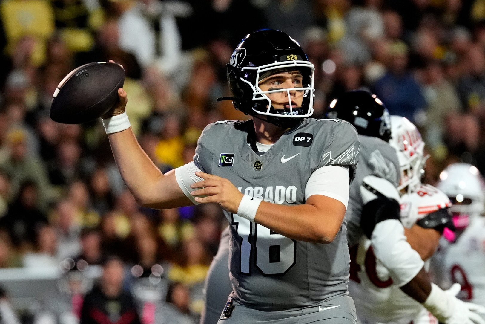 Oct 17, 2026; Boulder, Colorado, USA;  Colorado Buffaloes quarterback Isaac Wilson (16) prepares to pass the ball in the first quarter against the Utah Utes at Folsom Field.  Mandatory Credit: Ron Chenoy-Imagn Images