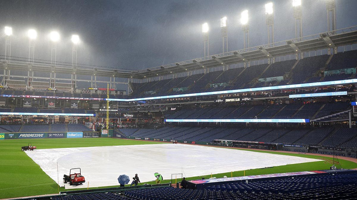 ALCS Game with tarp covering the infield