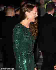Kate in an emerald  gown from Jenny Packham