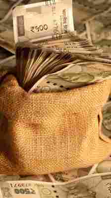 Indian Five Hundred Rupee Notes In A Sack Cloth