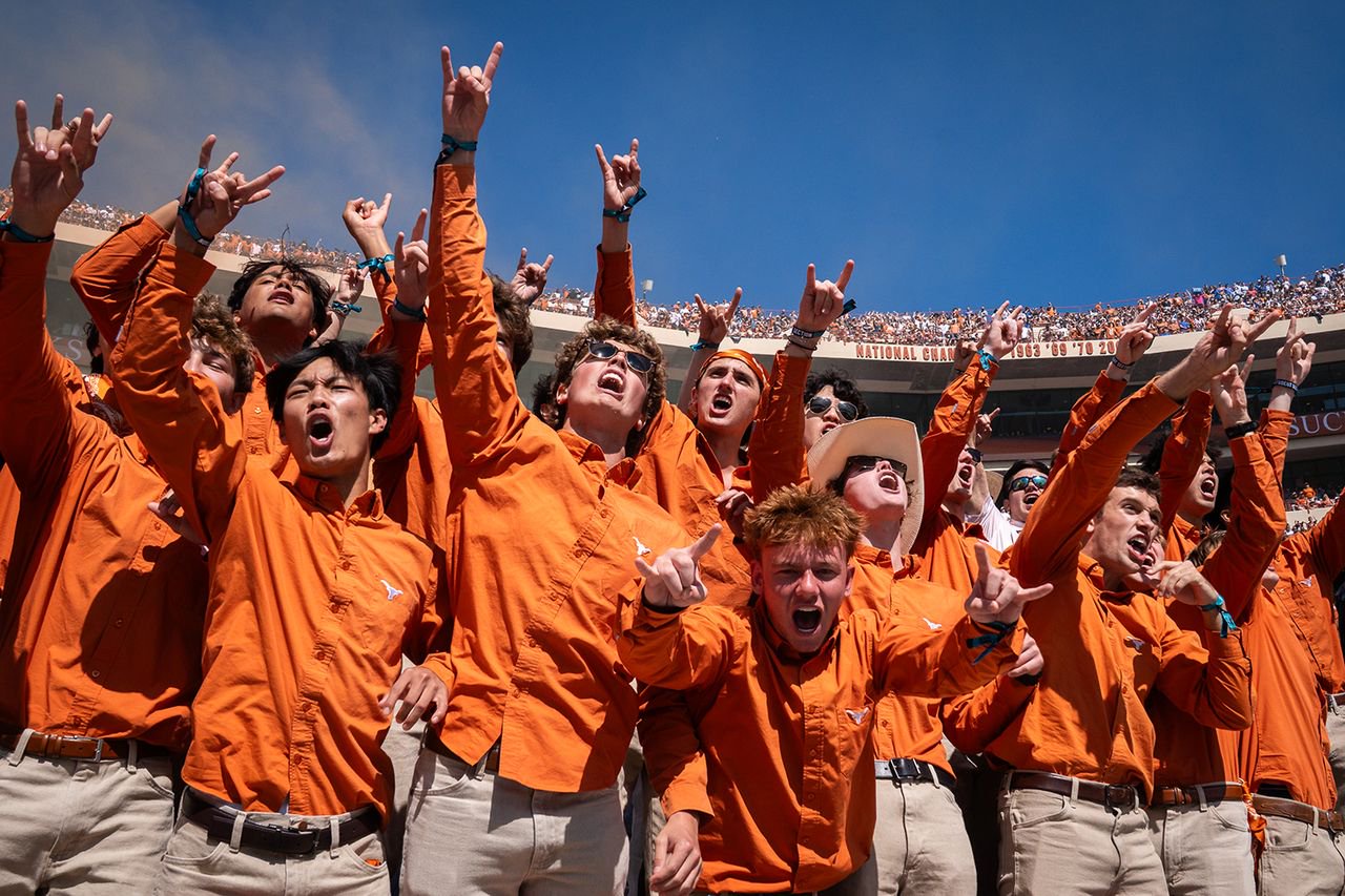 Students cheer for the Longhorns at Royal-Memorial Stadium in Austin on Oct. 17, 2026Credit: Sara Diggins/The Austin American-Statesman via Getty