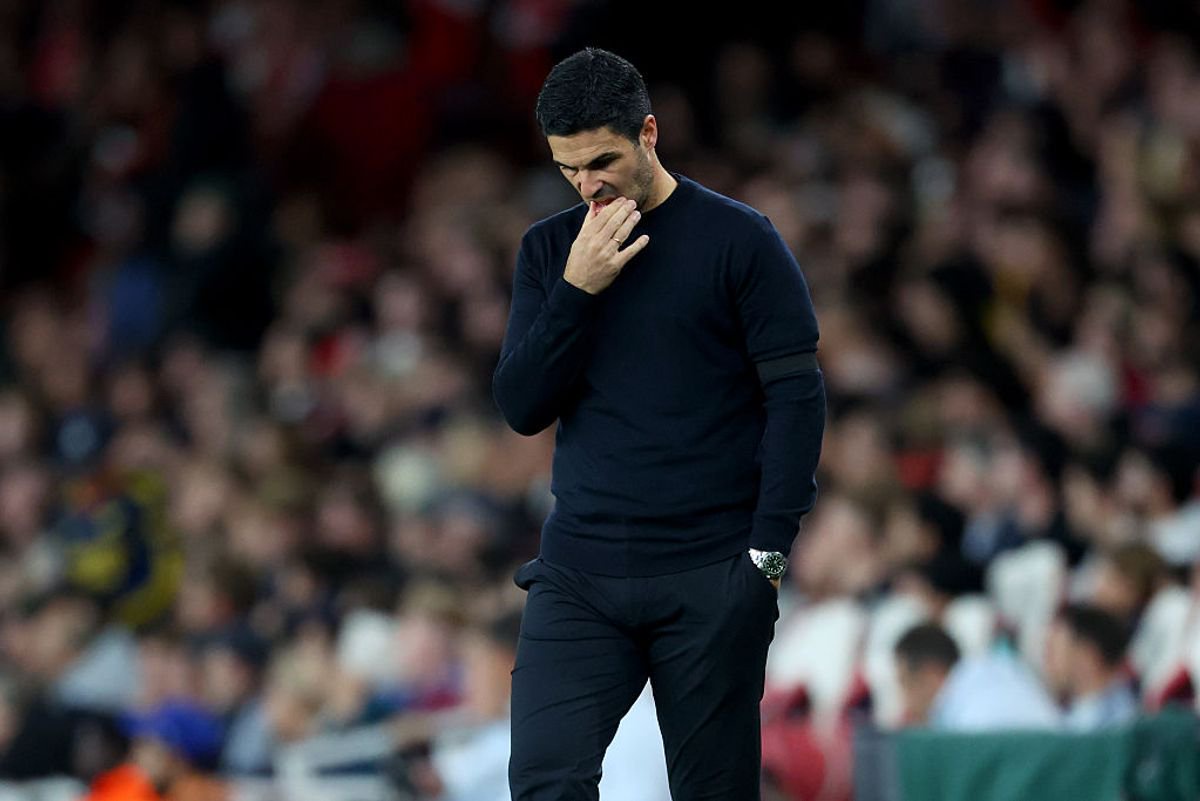 LONDON, ENGLAND - OCTOBER 13: Mikel Arteta, Manager of Arsenal looks dejected on the side line during the UEFA Champions League 2026/27 League Phase MD2 match between Arsenal FC and LOSC Lille at Arsenal Stadium on October 13, 2026 in London, England. (Photo by Ed Sykes/Sportsphoto/Allstar via Getty Images)