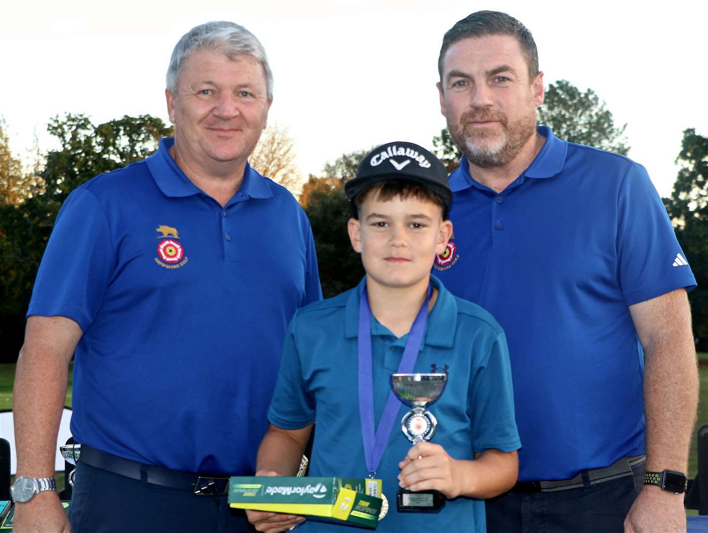 Barton-on-Sea GC’s Luis Cuervo-Thomas with Kevin Caplehorn (right) and Richard Arnold. Picture: Andrew Griffin/AMG Pictures