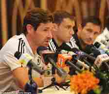Villas-Boas held a press conference alongside senior stars Branislav Ivanovic (centre) and Lampard (right) during the pre-season tour just days after the mutiny