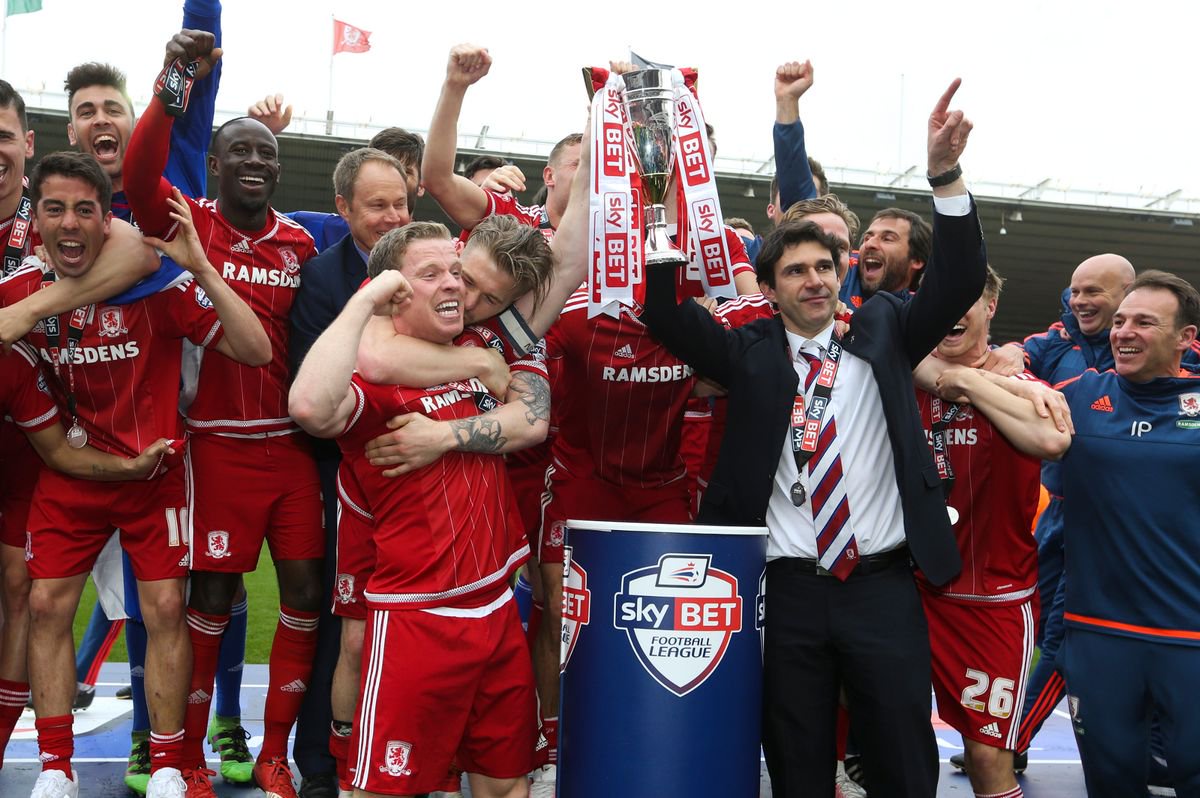 Middlesbrough celebrate promotion to the Premier League