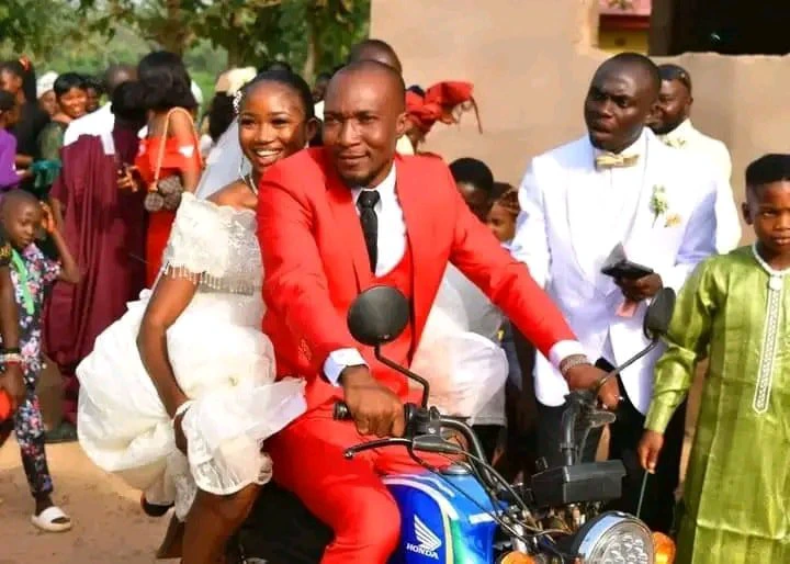 Benue bride and groom arrive church in motorcycle