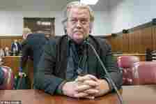 A jury found Bannon guilty of two counts of contempt of Congress : one for refusing to sit for a deposition with the January 6 House Committee and a second for refusing to provide documents related to his involvement in the Republican ex-president's efforts to overturn his 2020 election loss to Democrat Joe Biden. Pictured: Steve Bannon appears in court in New York on January 12, 2023