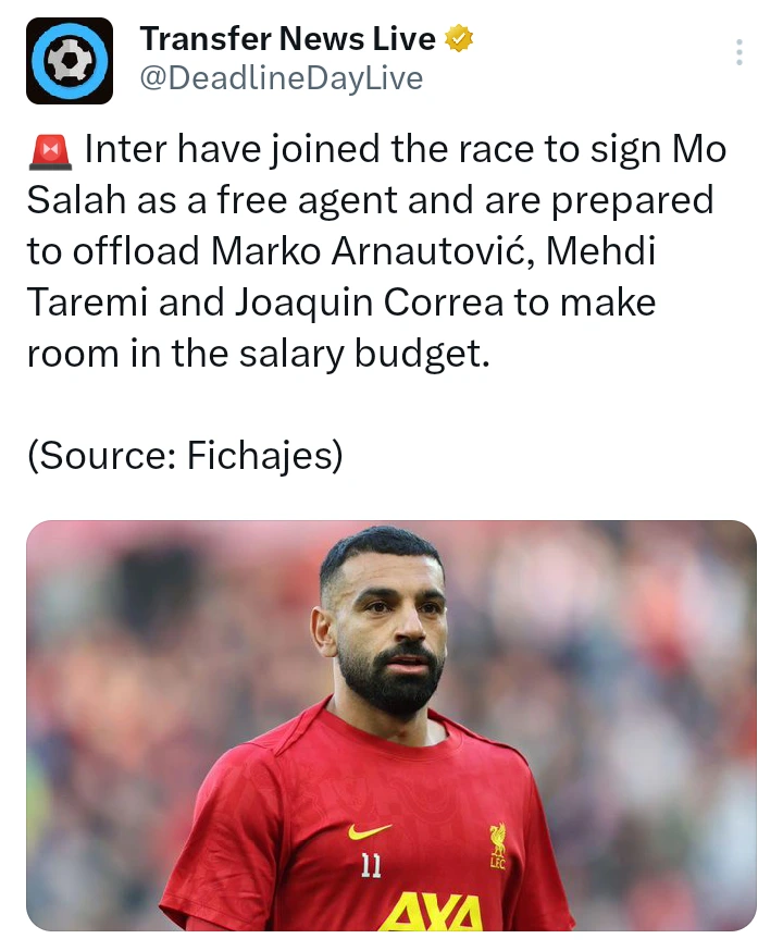 Inter Milan Joins Race to Sign Mohamed Salah as Liverpool Deal Nears Expiry