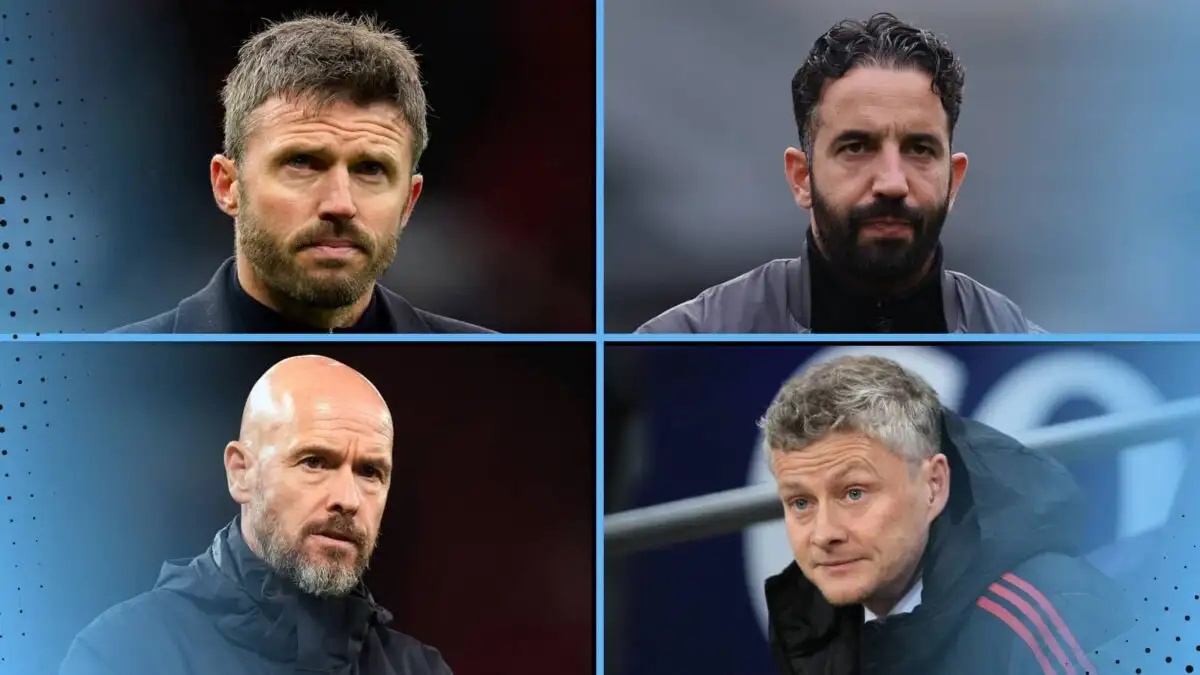 Michael Carrick, Ruben Amorim, Erik ten Hag and Ole Gunnar Solskjaer