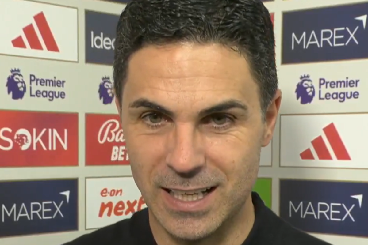 Mikel Arteta speaking in a post-match interview