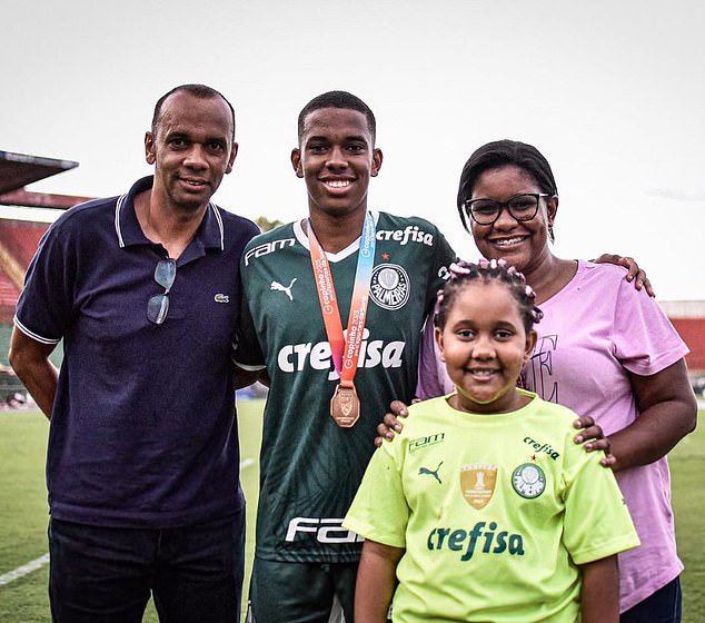Estevao with his parents Ivo Goncalves and Etienne Almeida, and his younger sister Esther