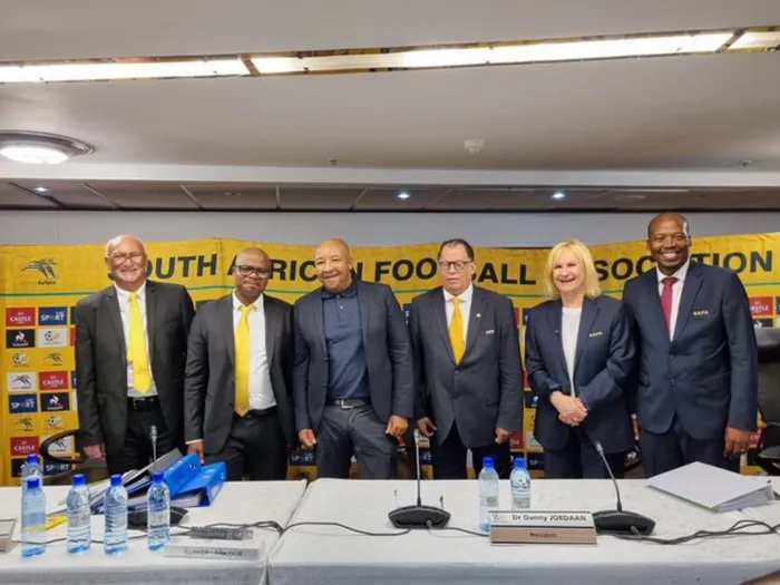 Bennett Bailey, Tebogo Motlanthe, Walter Steenbok, Danny Jordaan, Natasha Tsichlas and Linda Zwane. Photo: SAFA