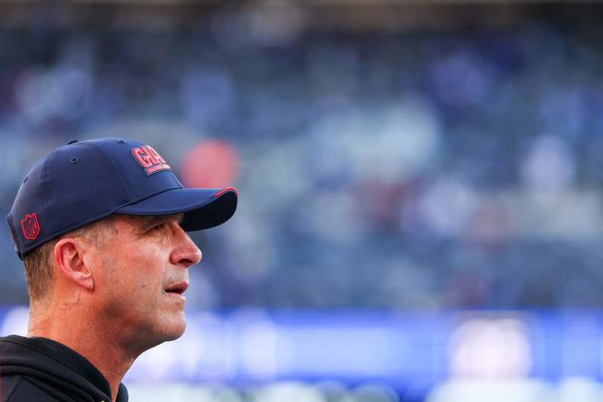 Oct 18, 2026; East Rutherford, New Jersey, USA; New York Giants head coach John Harbaugh looks on during the second half against the New Orleans Saints at MetLife Stadium. © Vincent Carchietta-Imagn Images