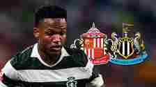 Sporting CP star Geny Catamo with Sunderland and Newcastle badges