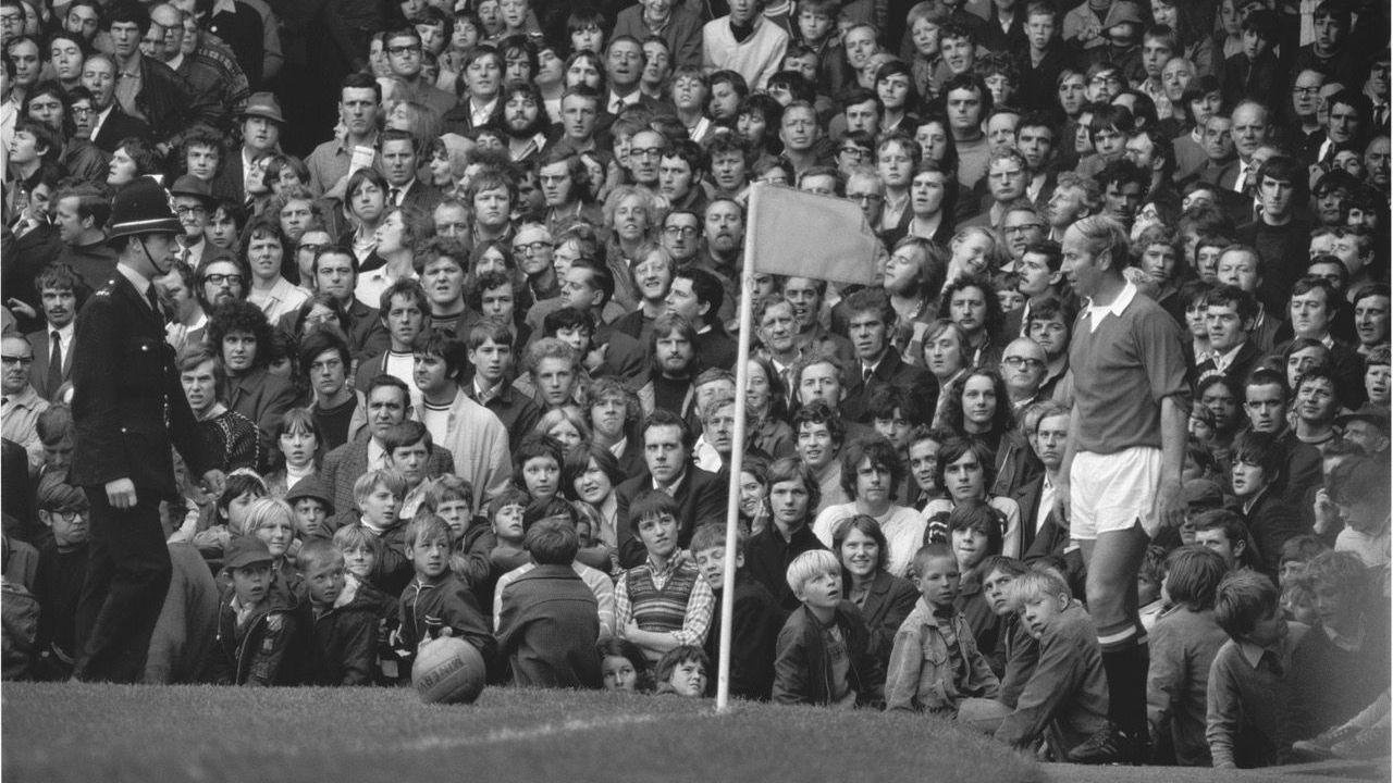 An image of Bobby Charlton taking a corner for Manchester United. This was taken from a book brought to the exhibition by Peter Robinson