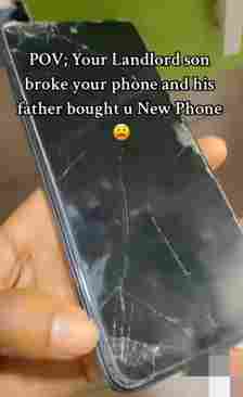 Lady excited as landlord buys her new phone after his little son broke her old one