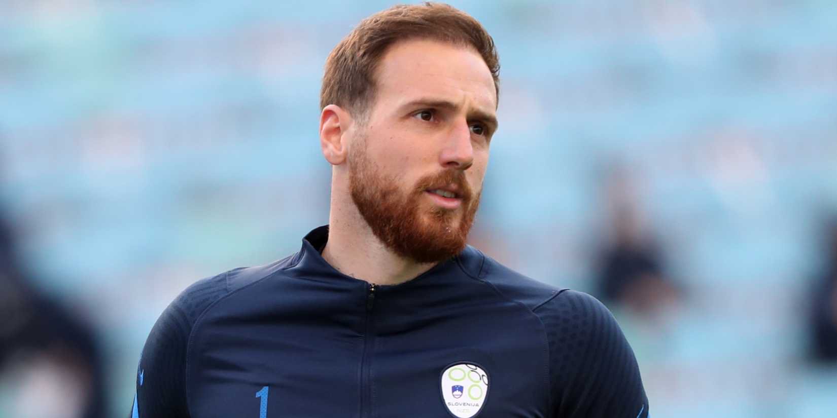 Slovenia's Jan Oblak during the warm up before the match