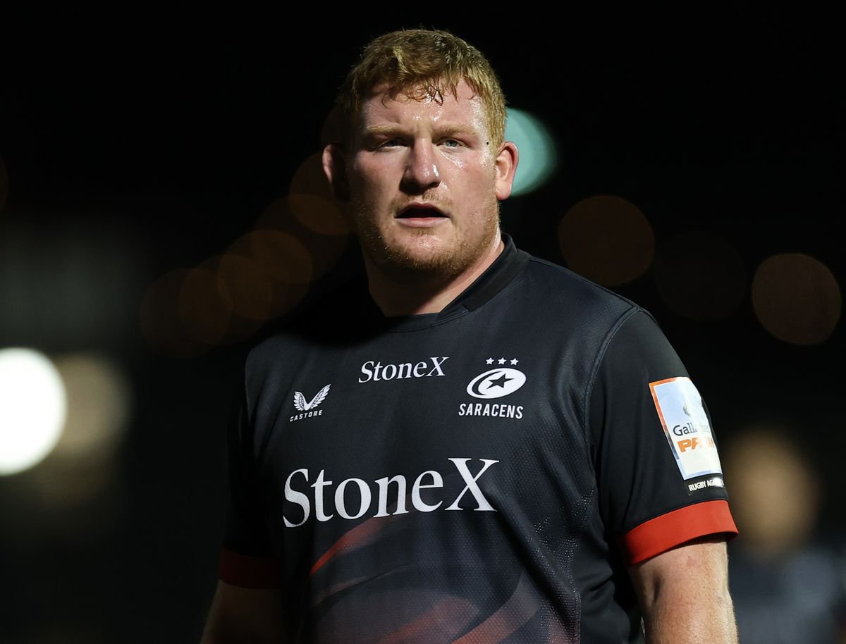 Rhys Carre of Saracens during the Gallagher PREM match between Saracens and Sale Sharks