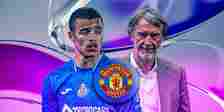 Getafe winger Mason Greenwood in action and Manchester United co-owner Sir Jim Ratcliffe watching on