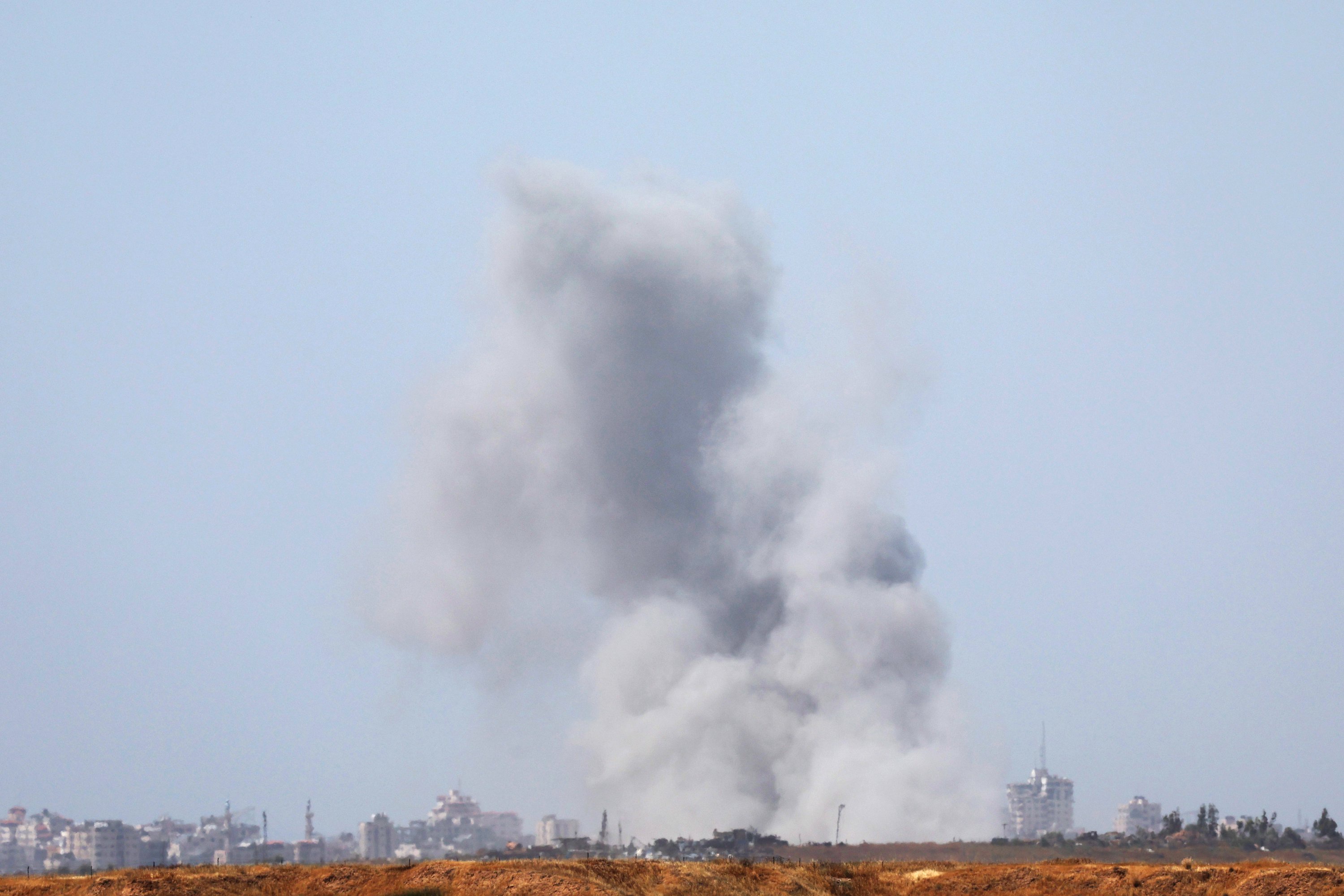 Smoke rises as a result of an Israeli airstrike in the northern part of the Gaza Strip