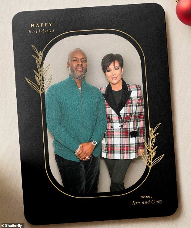 Unity: Kris Jenner has shared her very first Christmas card with her boyfriend of over eight years, Corey Gamble. 'Happy holidays, xoxo Kris and Corey,' read the card that had gold writing