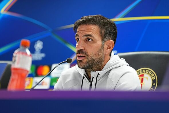 Cesc Fabregas talks during the press conference.