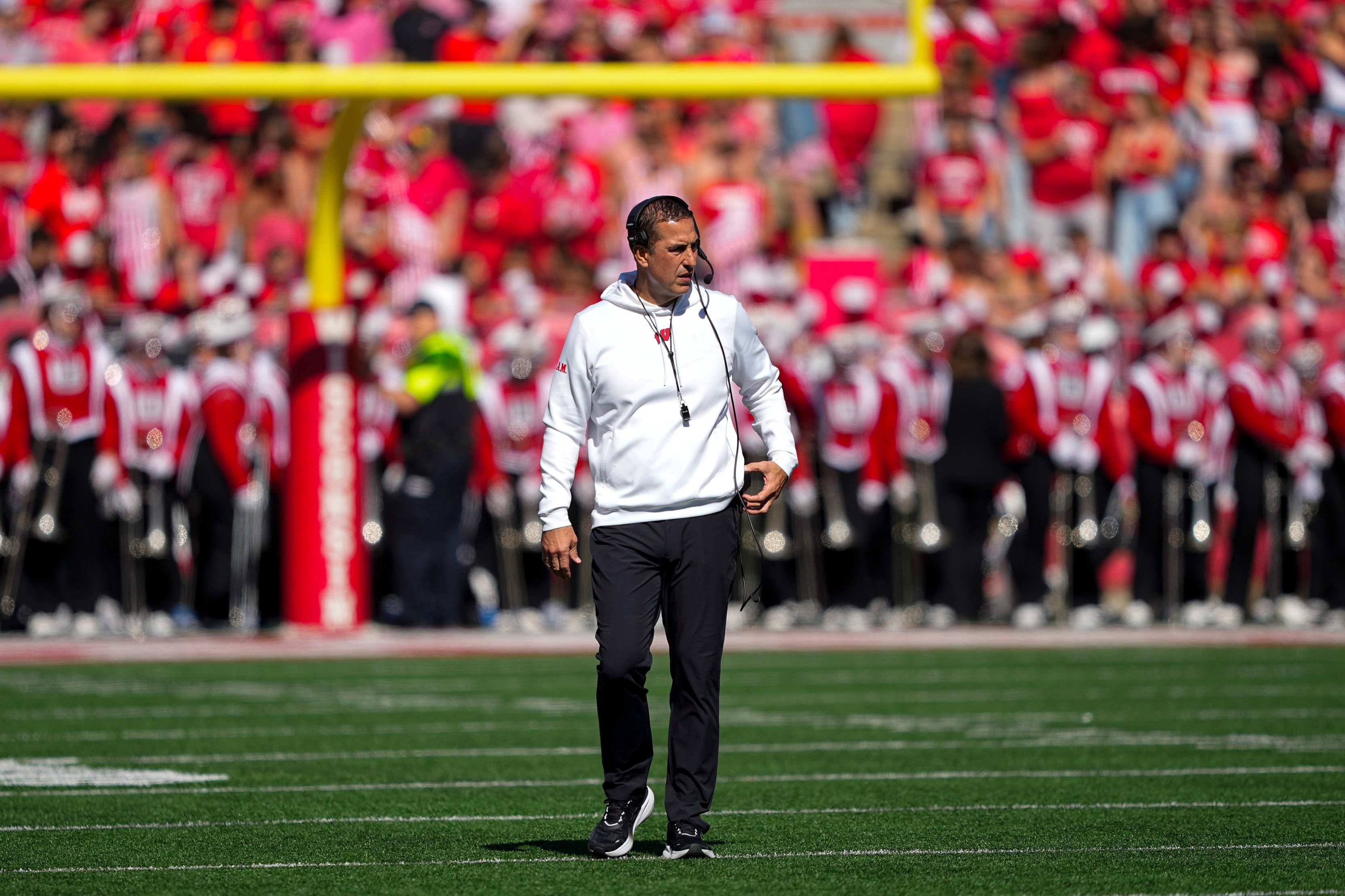 Oct 3, 2026; Madison, Wisconsin, USA;  Wisconsin Badgers head coach Luke Fickell during the game against the Michigan State Spartans at Camp Randall Stadium. Mandatory Credit: Jeff Hanisch-Imagn Images
