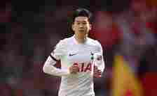 Son Heung-Min of Tottenham Hotspur in action during the Premier League match between Liverpool FC and Tottenham Hotspur at Anfield on May 05, 2024 ...