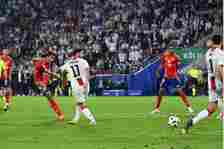 COLOGNE - Rodri of Spain (L) scores the 1-1 during the UEFA EURO 2024 round of 16 match between Spain and Georgia at the Rhein Energie stadium on J...